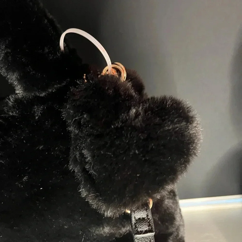 Juicy Couture Fluffy Mini Tote Crossbody Bag Black Faux Fur NWT